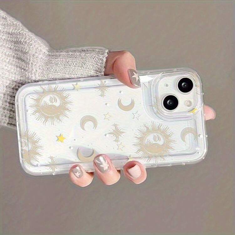Funda de teléfono a prueba de golpes [Regalos de Pascua, Cumpleaños] Funda de teléfono transparente de TPU con diseño de sol, luna y estrellas, compatible con Apple  16, 15, 14, 13, 12, 11, XS, XR, X, 8, 7 Plus, Pro, Mini, Max, Serie SE. Perfecto para regalos de Pascua, cumpleaños, para tu novia, novio, amigos o para ti mismo. Funda de teléfono suave, ligera, ajustada y a prueba de golpes. - 1 pieza - Añade 1