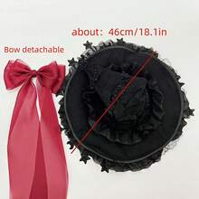Women Halloween Gothic Witch Hats Lace Bow Personality Pointed Cap Cosplay Wizard Caps - Red - View 5
