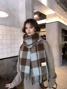 1pc Fashion Casual Daily Faux Cashmere Plaid Tassel Scarf, Versatile Atmosphere High-End Feel Winter Scarf/Shawl For Women, Elegant & Soft