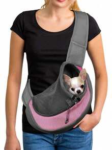 1 PC Pet Dog Sling Carrier Breathable Mesh Travel Sling Bag Carrier For Dogs Cats Cat Carrier Cat Bag - Pink - View 2