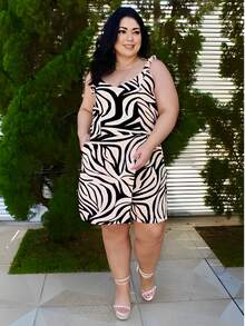 Women's Plus Size Jumpsuit Short Skirt With Printed Lining Summer - 顏色 34 - 查看 1