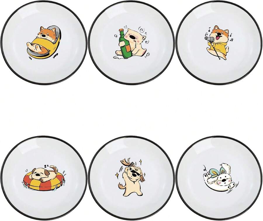 Super Cute Cartoon Animals Ceramic Sauce Dishes, Seasoning Dishes, Little Cat Dog Bird Feeding Bowls, Sushi Soy Dipping Bowls, Appetizer Plates, Dessert Plates-Cool Dog-5 Inch,18562368 - 白色 - 查看 1