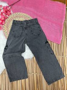 WOMEN'S WIDE LEG CARGO PANTS FOR KIDS PROMOTION/FASHION/PARTY/OUTING/GIRLS/ - 黑色的 - 查看 2
