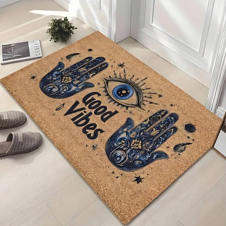Thảm chùi chân Evil Eye Welcome, chất liệu nhung, đế chống trượt, thích hợp cho lối vào, phòng ngủ, nhà bếp, cửa phòng tắm và thảm trải sàn trang trí nhiều khu vực, thảm nhà bếp trang trí Giáng sinh