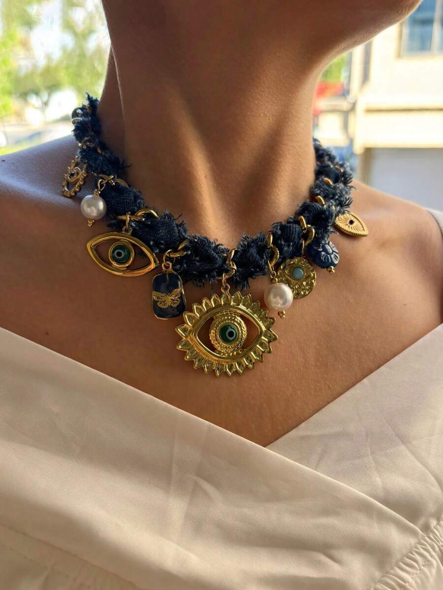 1 件奢华绳结不锈钢眼、心、蝴蝶多吊坠 DIY 手工编织项链，适合女性宴会、派对、聚会、日常穿着、节日礼物