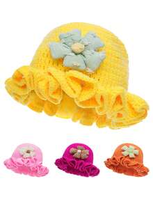 Handmade Crochet Women Ruffled Wave Beanie, Knitted Hat