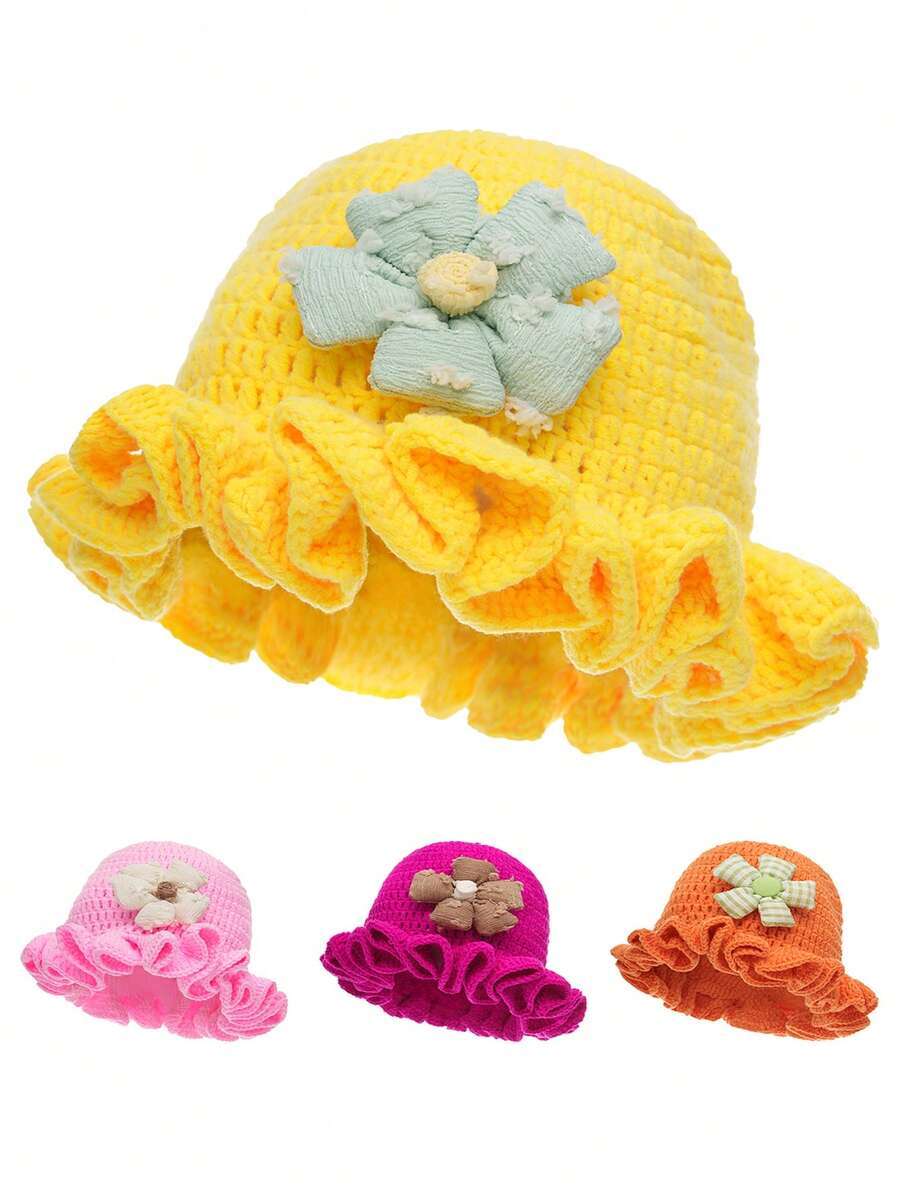 Handmade Crochet Women Ruffled Wave Beanie, Knitted Hat