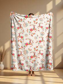 1 pieza Manta de franela para todas las estaciones, ropa de cama, manta suave y gruesa con patrón de Papá Noel, copos de nieve y renos, ideal para sofá, siesta en la oficina, decoración de habitación, viajes y camping, adecuada para sala de estar, dormitorio, temporada de regreso a clases, regalos navideños, decoración navideña