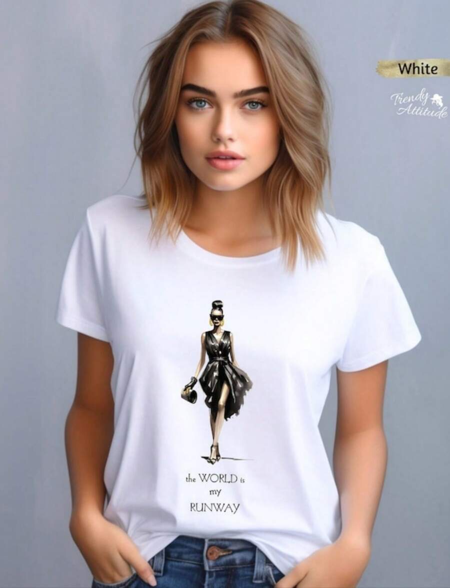 The World Is My Runway T-Shirt Embrace Your Inner Fashionista Timeless Inspirational Motivation Unique Design Gift - 白色 - 查看 1