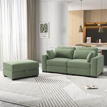 Sofá combinado para varias personas, espuma de alta resiliencia, estructura de madera maciza, sofá individual, banco con almacenaje, sofá de pana para salón, color verde - Verde Oliva - Ver 2