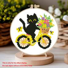 11CT Cross Stitch Kit - Sunflower Bird & Books, Beginner DIY Embroidery Set With Printed Patterns (Autumn House, Cycling Cat), Includes Embroidery Frame, Threads, Instructions, Home Decor, Therapeutic Gift