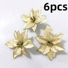 12Pcs Glitter Poinsettia Christmas Tree Ornament - Artificial Flowers Versatile Red, Silvery & Golden Fake Flowers Decorations For Wedding Christmas Xmas Tree Wreaths Decor, Holiday Parties & Home Decor Christmas Decorations Room Decor