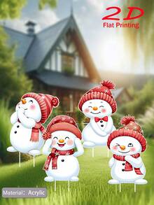 4 件迷人雪人庭院标志 - 户外圣诞节假日草坪装饰，无电动花园展示，节日新年桩装饰 - 彩色 - 查看 5