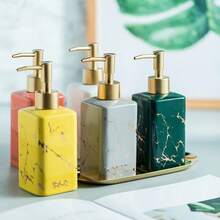1pc 320ml Ceramic Refillable Liquid Soap Dispenser Bottle, Luxury Style Pump Lotion/Shower Gel Bottle, Suitable For Bathroom, Hotel, Restroom