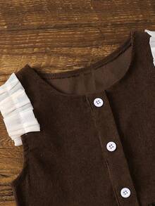 3pcs/Set Young Girls Solid Color Long Sleeve Comfortable T-Shirt, Floral Trim Cardigan Vest And Pants Outfit, Autumn/Winter