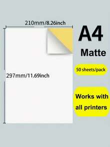 50 Sheets Sticker Paper A4 Glossy Self-Adhesive Sticker Label Paper, Glossy White Waterproof Labels For Laser And Inkjet Printers
