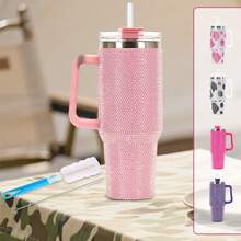 Vaso Taza Térmico Acero Inoxidable 40oz Con Calor/frí Viaje, pajita y cepillo de limpieza, taza de viaje isotérmica de acero inoxidable reutilizable con diamantes Taza isotérmica de acero inoxidable / hervidor al vacío de acero inoxidable degradado en varios colores, Vaso Thermo Termo Brillos Con Asa 40 Oz Frio O Caliente ,como regalo navideño para novias, familias - rosa rosa - Ver 3