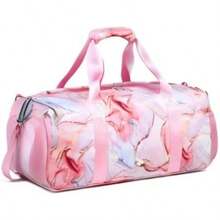 Dafelile Bolsa de lona deportiva para niñas, bolsa de baile para adolescentes, bolsa de viaje para llevar a cabo el fin de semana para pasar la noche, bolsa de gimnasio, bolsa de ballet de viaje con - Mármol rosa dorado. - Ver 3