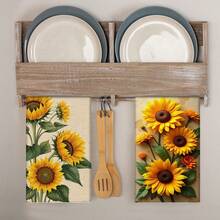 2/4pcs Sunflower Pattern Kitchen Towels, Highly Absorbent And Decorative Dish Cloths, Rags, Napkins, Suitable For Holiday Decor, Cooking, Baking, Housewarming Gifts, And Cleaning, Fit For Kitchen, Bathroom, Toilet