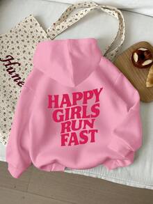 Inspirational Slogan Design, Tween Girls Casual Personalized Funny Letter Print Thick Hooded Long Sleeve Sweatshirt, Kids Autumn/Winter Hoodie