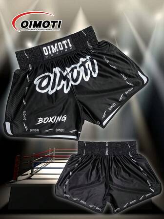  1pc OIMOTI Design Loose Quick-Drying Boxing Training Pants, Men Athletic Breathable Stretchy Fitness Boxing MMA Fight Shorts
