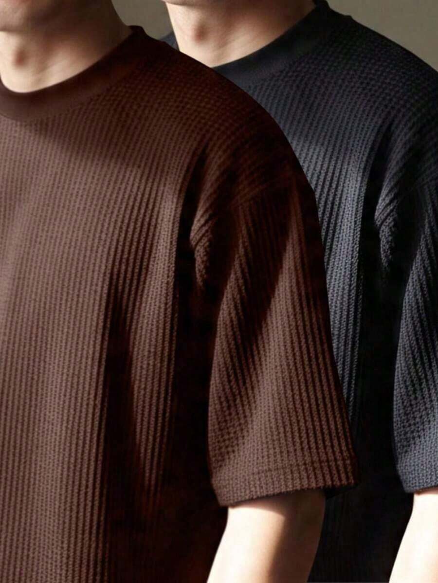 RelaxMax Men's Casual Oversized Textured Mesh Shirt Kit 2 - Black and Brown - View 1