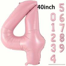 1 个 32/40 英寸粉色纯色铝箔数字气球，0-9 大尺寸涤纶数字气球，装饰气球，可重复使用，适用于生日装饰、派对装饰、周年纪念、房间装饰、结婚纪念日、派对用品 - 粉色 - 查看 21