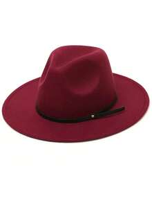 1pc Unisex Autumn/Winter Wide Brim Wool Felt Hat, Elegant Leather Belt Decor Personalized Casual Fashion Cowboy Hat, Suitable For Party, Gathering, Western Themed Events, Daily Wear