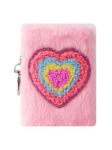 1pc Cartoon Kitten Plush Notebook, Cute Mini Portable Pocket Notepad, Furry Plush Diary For Girls, Children Writing Book, School Bag Pendant Gift , Back To School Gifts