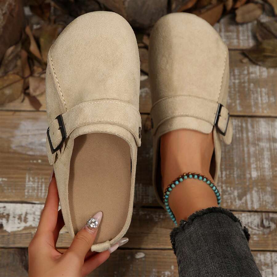 Women Metal Decor Shoes Simple Flat Casual Loafers Summer Break - 杏色 - 查看 1