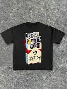 Uicideboy Cigarette Pack Graphic T Shirt, Graphic Tees, Summer Round Neck Short Men's T Shirt,Pure 220 Grams Cotton Sleeved T-Shirts, Halloween - Black - View 1