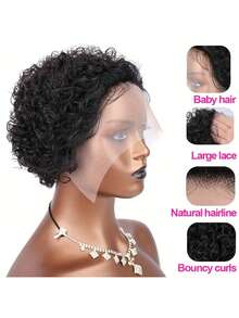 150% Density, Short Curly Wave Lace Frontal Wig - Natural Human Hair, 13x4 Glueless Front, Elegant Pixie Cut Style, Versatile, 6 Inch, Short Curly Wig Curly Wave Lace Front Human Hair Wig For Women Chic Pixie Cut Bob Wig For Women - Halloween Pre-Plucked With Youngsters Hair, Short Curly Human Hair Pixie Cut Wig Human Hair Short Bob Human Hair Wigs Pre Plucked Short Curly Human Hair Wigs Pixie Cut With Baby Hair Pixie Cut Bob Wig