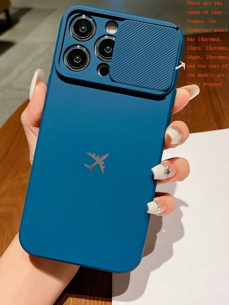 Fashionable New Metal Airplane Logo Anti-Drop Phone Case Protective Cover Compatible With Iphone 11/12/13/14/15/16 Pro Max Waterproof Shockproof Scratch Resistant - Blue - View 1
