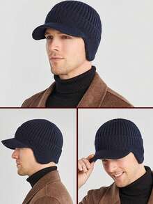 Herren Vintage Flachkopf Hut mit Krempe, Dicke warme Mütze für Herbst/Winter Ausflüge