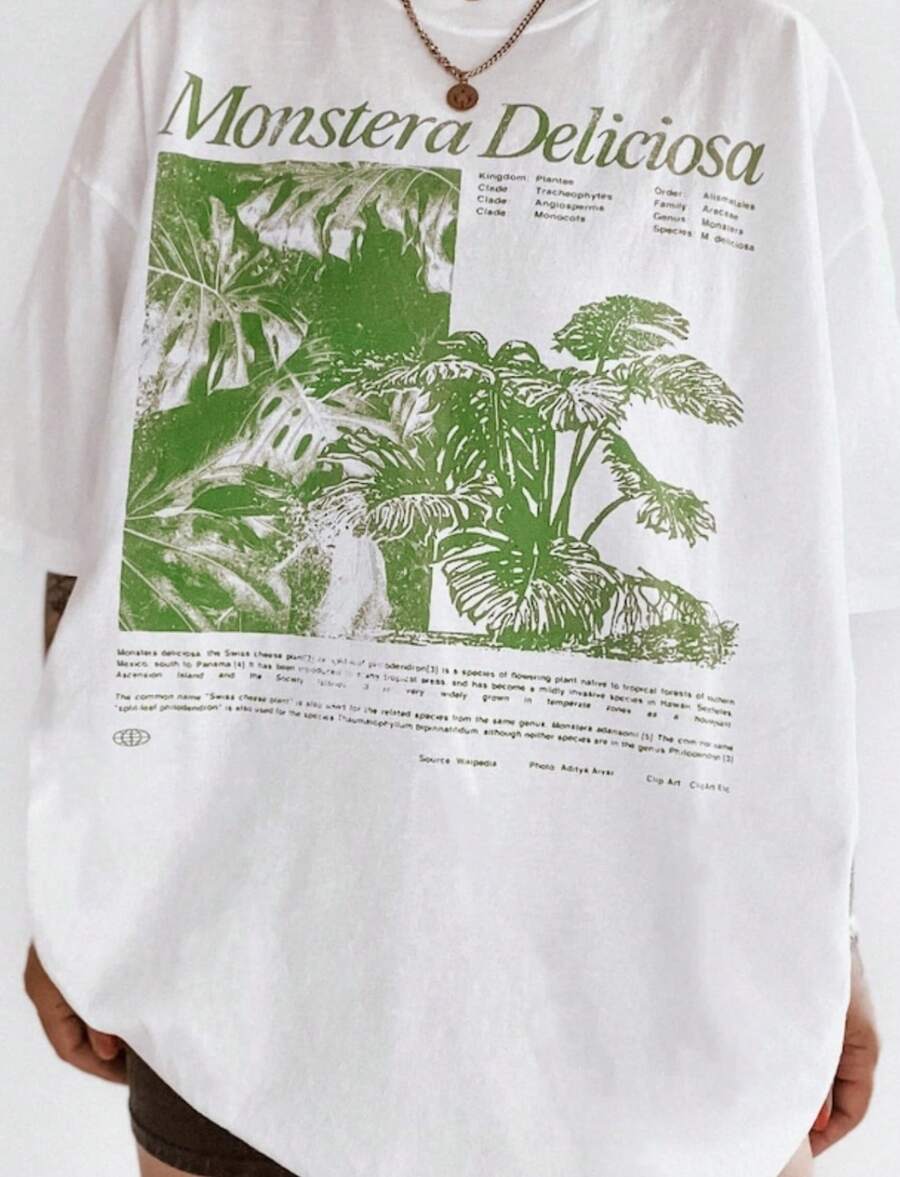 Monstera Plant Lady Tee, Vintage Inspired Tee, Graphic Tee, Plant Lover Gift - 白色 - 查看 1
