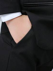 Conjunto formal de 3 piezas para niño pequeño: chaqueta de cuello mao de manga larga, chaleco de una hilera, pantalones y corbata de moño - Negro - Ver 5