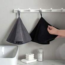 2 pièces Set de serviettes de cuisine, serviette noire, serviette en microfibre super douce, set de serviettes de bain, douces, absorbantes, séchage rapide, serviette ronde à suspendre avec corde de suspension, noir et gris, 50*50cm/20*20 pouces