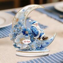 1 件圣诞桌面装饰标志，蓝色主题圣诞老人和新月设计，客厅和卧室家居装饰，办公室桌面摆件，圣诞礼物，2D 亚克力 - 彩色 - 查看 2