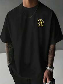 Volcom Graphic T-Shirt For Men, Herren-T-Shirt Mit Beidseitigem Aufdruck, Modisch, L?Ssig, Rundhalsausschnitt, 220 G/M2, Reine Baumwolle (1 Stück) - 黑色 - 查看 2