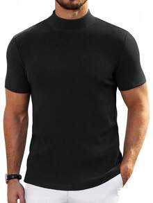 Mens Mock Turtleneck Sweater Short Sleeve Turtle Neck Sweaters Casual Ribbed Knitted Pullover Tops Solid Basic Tee - Đỏ sẫm - Xem 6