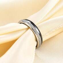 6mm White/Black Ceramic Rings Plus Cubic Zirconia For Women Comfort Fit Engagement Wedding Band Size 5-122025 - 4mm Black & Silver - View 8