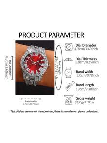 1pc Fashion Kids Watch + 1pc Hip Hop Style Rhinestoned Bracelet - Silver - View 4