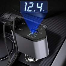 120W Retráctil Cable de carga rápida 4 en 1 Adaptador de cargador de coche de 4 puertos Compatible con todos los dispositivos - y confiable enchufe de coche - Negro - Ver 9
