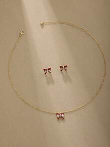 1 Set 2025 Nuevo Conjunto de Joyas de Pendientes y Collar de Mariposa de Moda Europea y Americana, Uso Diario y Regalo del Día de San Valentín