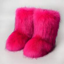 Women's Faux Fur Boots Fluffy Mid-Calf Fuzzy Winter Snow Boots Outdoor Flat Shoes-20256688 - Màu Hồng Tươi - Xem 3