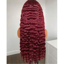 99J Burgundy Lace Front Wig Brazilian Human Hair Deep Wave Pre Plucked Hairline 5x5 Transparent Glueless Lace Closure Wigs Human Hair Wine Red Colored For Women 150 Density - S99J - View 3
