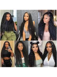 Water Wave Curly Wig 34 Inch Lace Front Wig Pre-Pulled 150% Density Brazilian Wet Wave Wig, Lace Front Wig With Pre-Pulled Water Wave Front Wig, Women's Deep Wave Lace Wig, Suitable For All Occasions, Long Hair Wigs For Women, Pre Plucked Lace Front Wig, Black Wig Lace Front, Party Wig, Special Occasion Wig, Natural Look Wig, 13x4 Transparent Lace Front Wig Water Wave Curly Wig For Women Pre Plucked With Baby Hair(Bob Wigs 8-16 Inch)