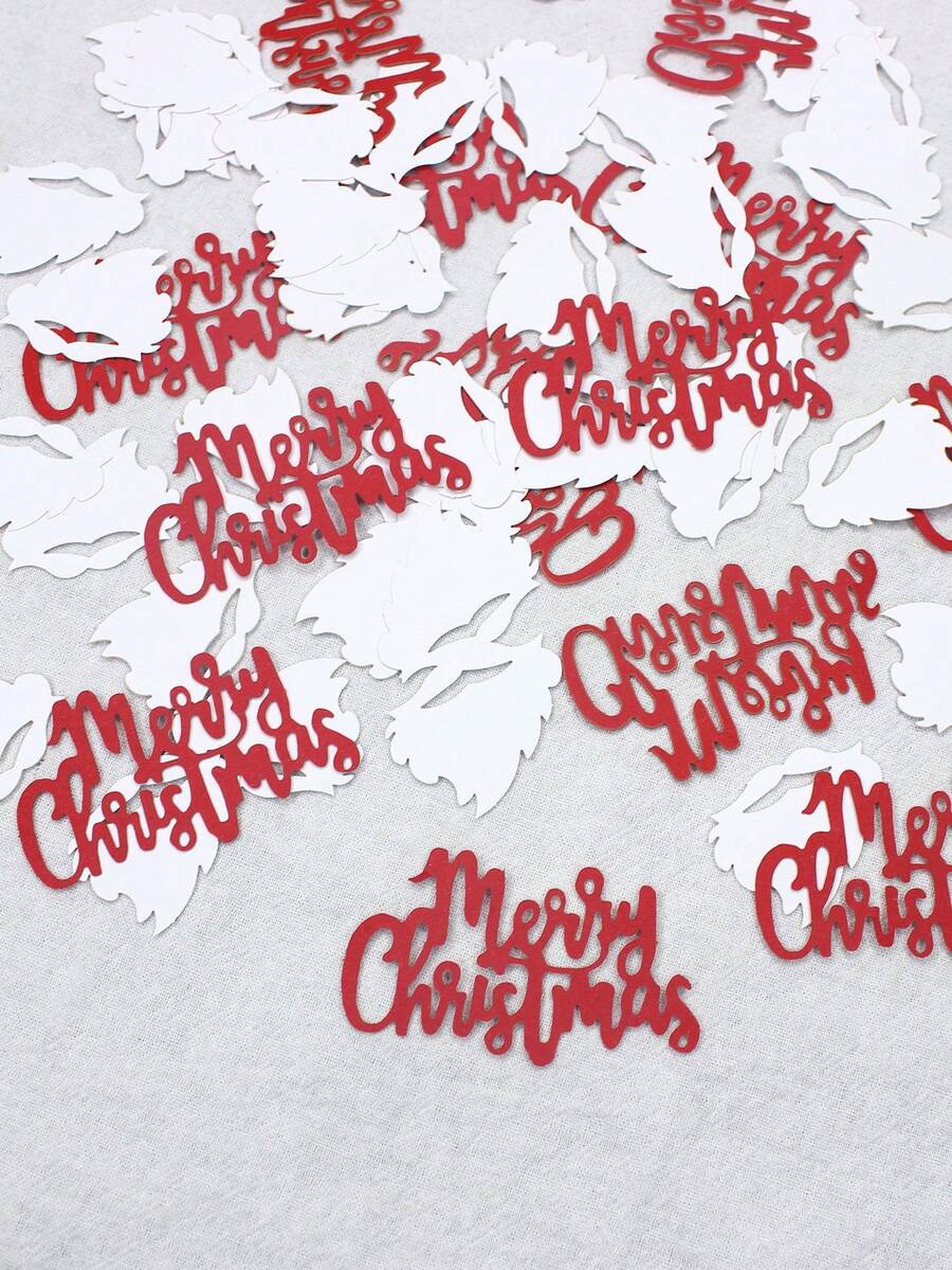 100pcs Santa Claus Beard & Merry Christmas Letter Multicolor Tabletop Confetti For Christmas Party Decoration