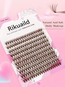 Rikuaild 40D 200片装 D型卷翘稀疏棕色簇状假睫毛，蓬松浓密棕色簇状假睫毛，单根柔软自然棕色睫毛，打造迷人妆容，DIY睫毛嫁接，适合日常、约会、音乐节等场合 - D - 查看 2