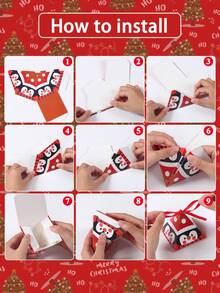 12 pièces Boîte à bonbons triangulaire de Noël, 6 styles de boîte à bonbons en papier de dessin animé avec ruban, boîte-cadeau de Noël avec Père Noël